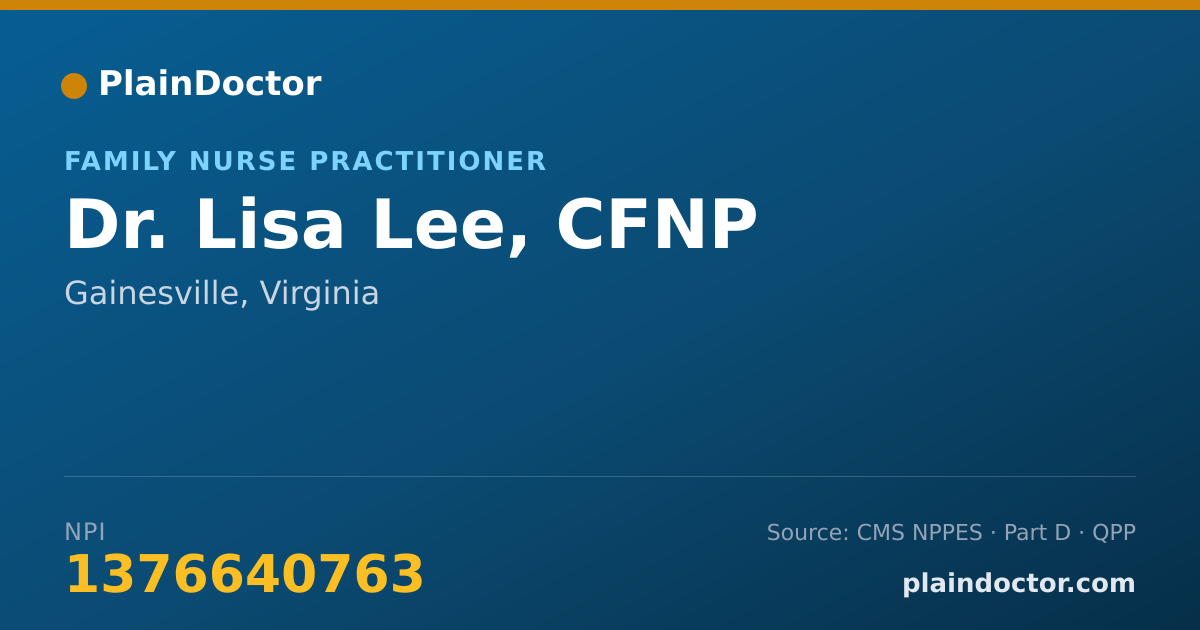 Shareable card for Lisa Lee, CFNP - Family Nurse Practitioner, Gainesville, VA