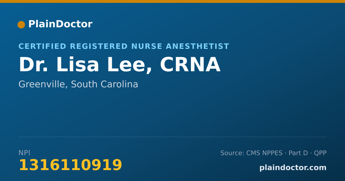 Shareable card for Lisa Lee, CRNA - Certified Registered Nurse Anesthetist, Greenville, SC