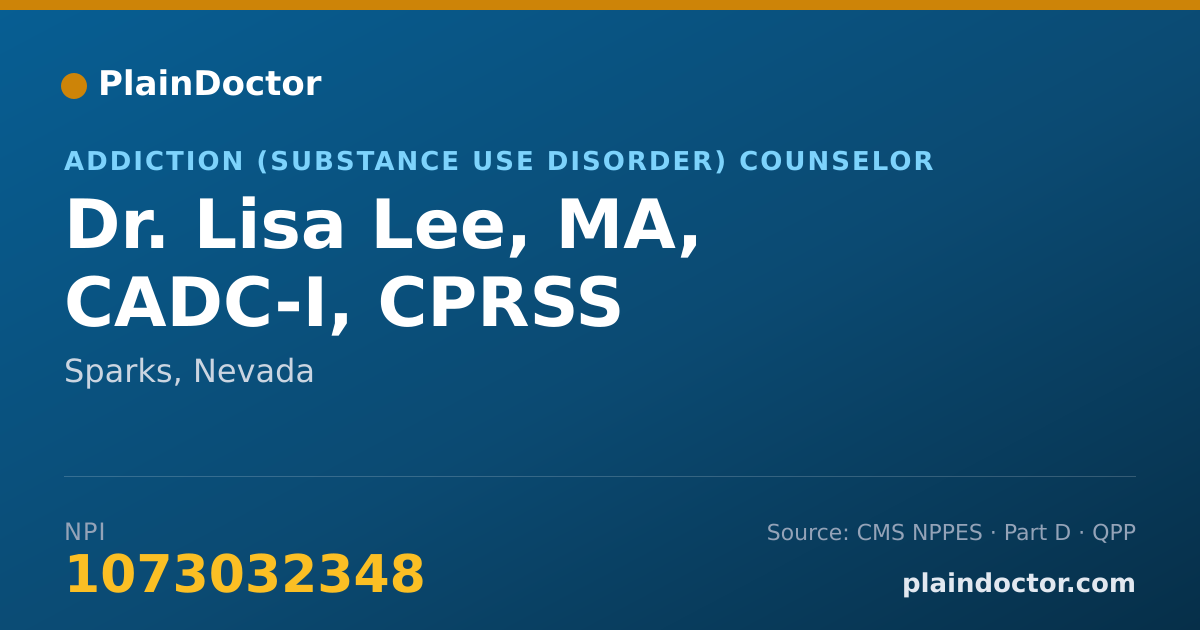 Shareable card for Lisa Lee, MA, CADC-I, CPRSS - Addiction (Substance Use Disorder) Counselor, Sparks, NV