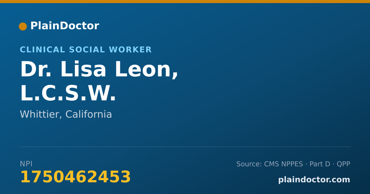 Shareable card for Lisa Leon, L.C.S.W. - Clinical Social Worker, Whittier, CA