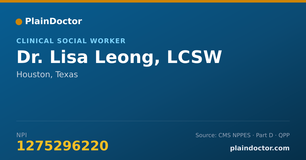 Shareable card for Lisa Leong, LCSW - Clinical Social Worker, Houston, TX