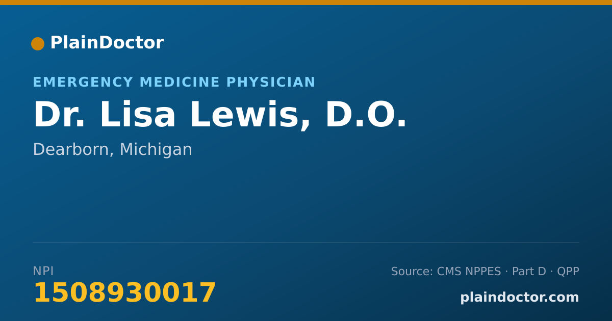 Shareable card for Lisa Lewis, D.O. - Emergency Medicine Physician, Dearborn, MI
