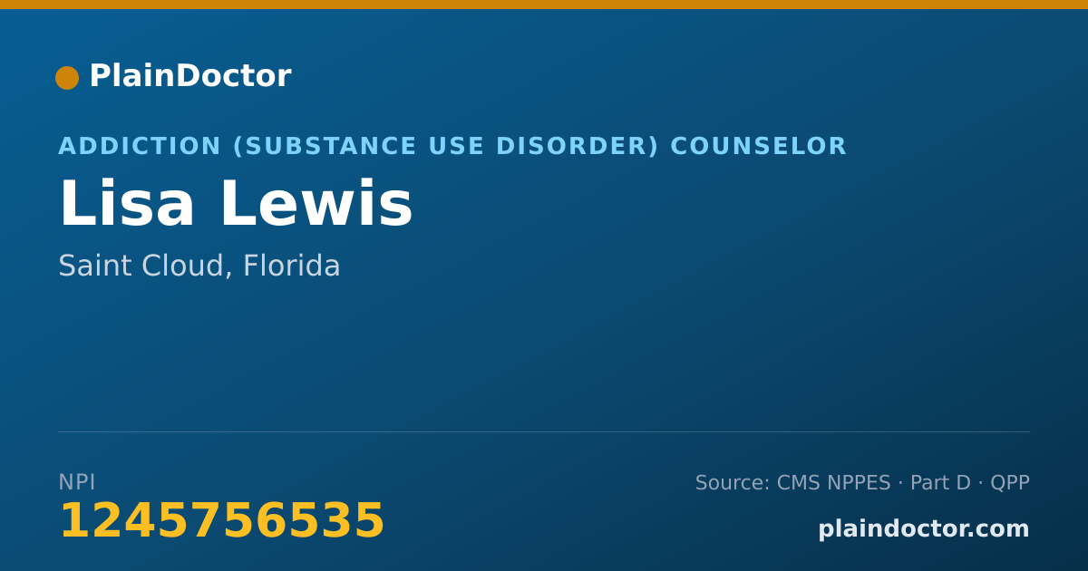 Shareable card for Lisa Lewis - Addiction (Substance Use Disorder) Counselor, Saint Cloud, FL