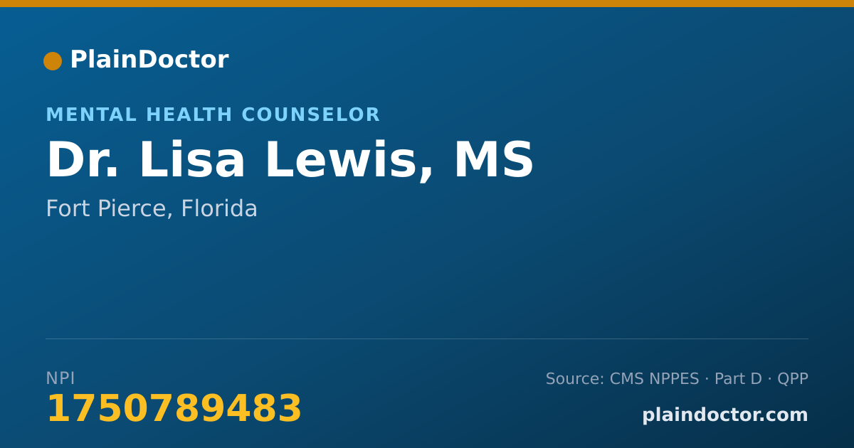 Shareable card for Lisa Lewis, MS - Mental Health Counselor, Fort Pierce, FL