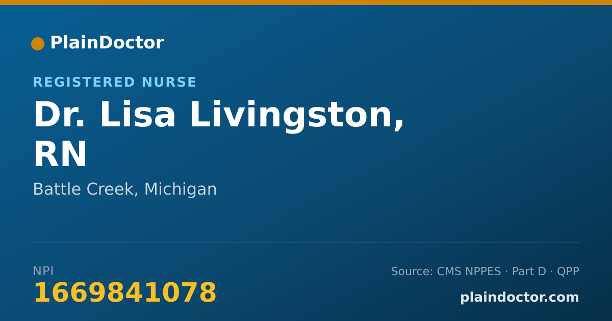 Shareable card for Lisa Livingston, RN - Registered Nurse, Battle Creek, MI