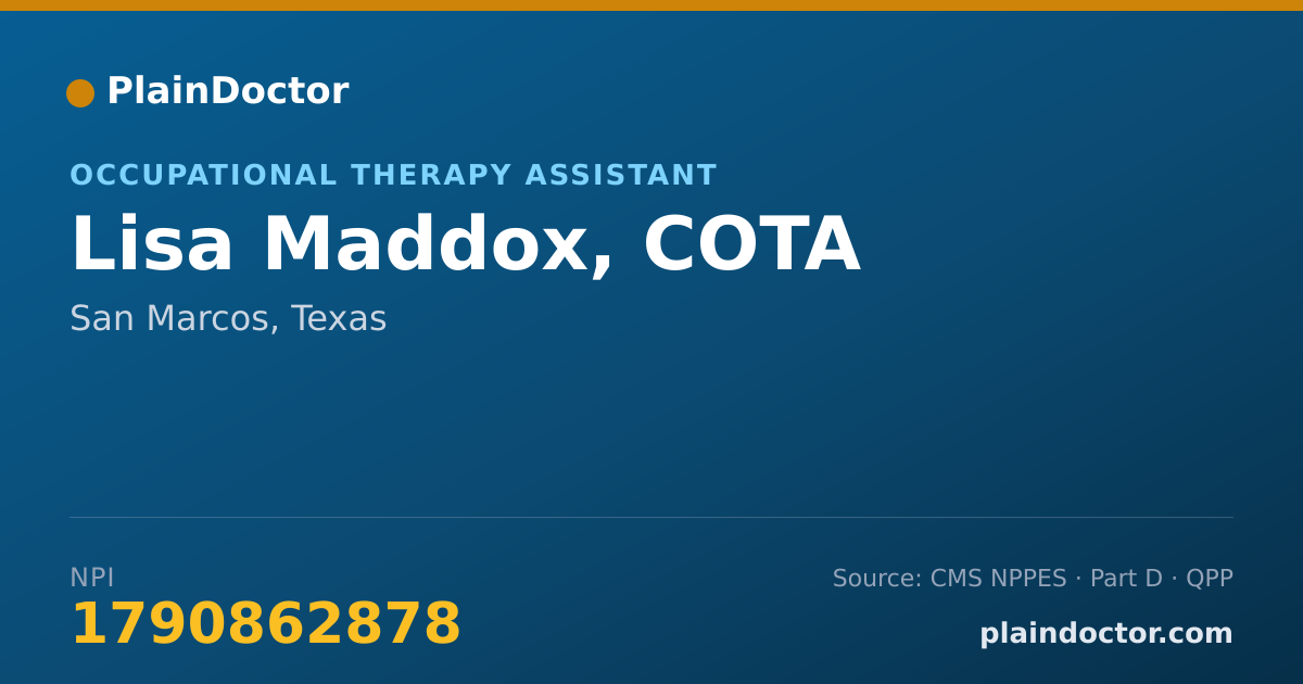 Shareable card for Lisa Maddox, COTA - Occupational Therapy Assistant, San Marcos, TX