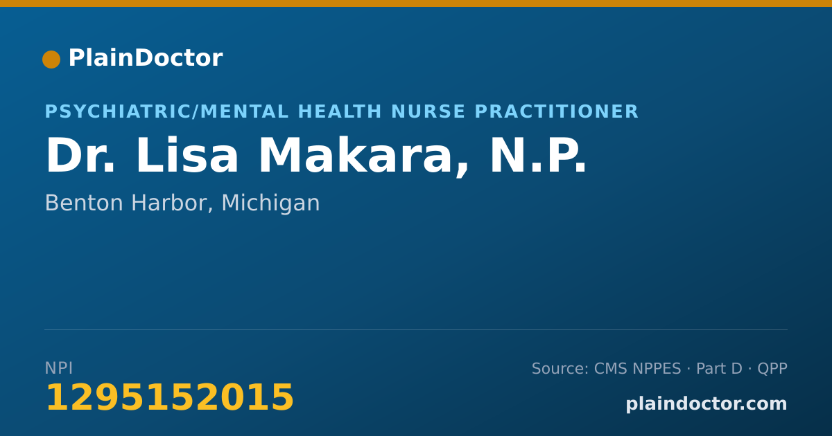 Shareable card for Lisa Makara, N.P. - Psychiatric/Mental Health Nurse Practitioner, Benton Harbor, MI