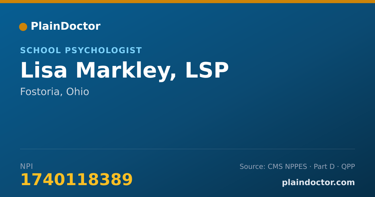 Shareable card for Lisa Markley, LSP - School Psychologist, Fostoria, OH