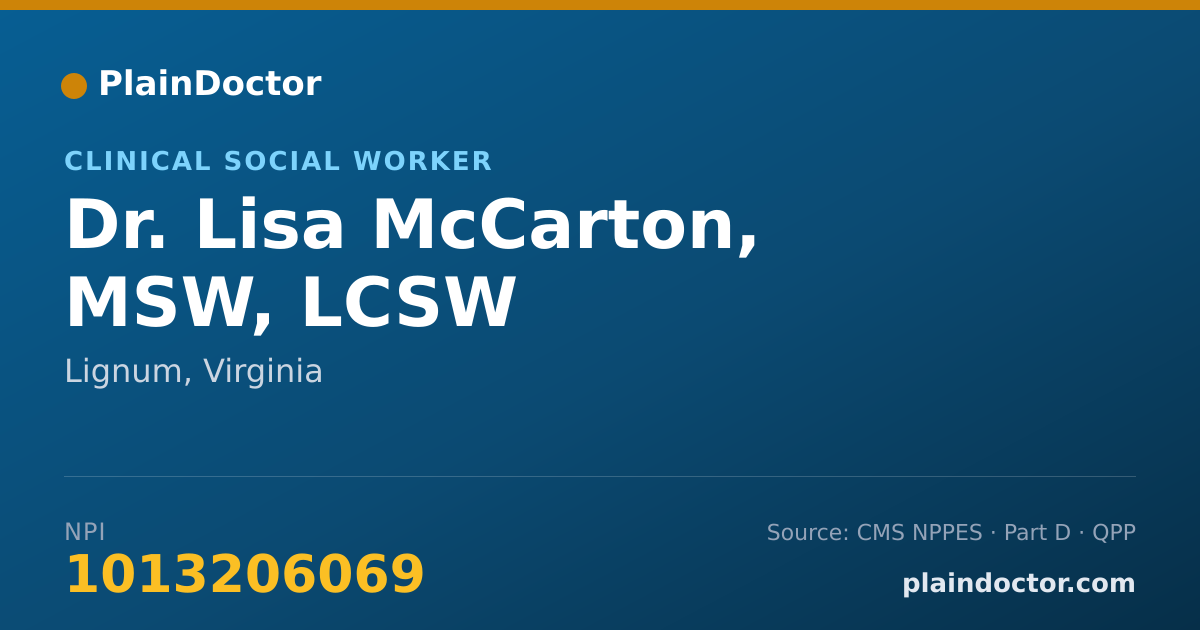 Shareable card for Lisa McCarton, MSW, LCSW - Clinical Social Worker, Lignum, VA