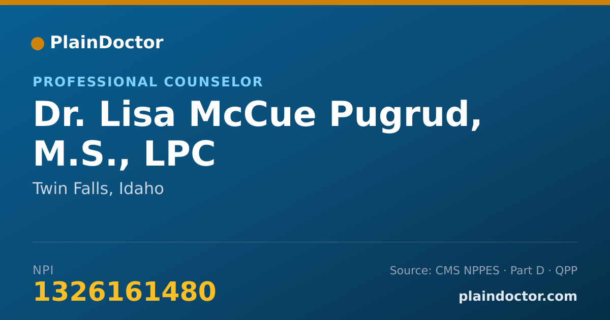 Shareable card for Lisa McCue Pugrud, M.S., LPC - Professional Counselor, Twin Falls, ID