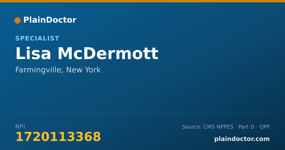 Shareable card for Lisa McDermott - Specialist, Farmingville, NY