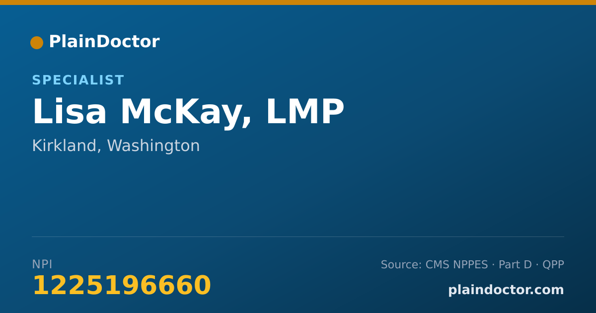 Shareable card for Lisa McKay, LMP - Specialist, Kirkland, WA