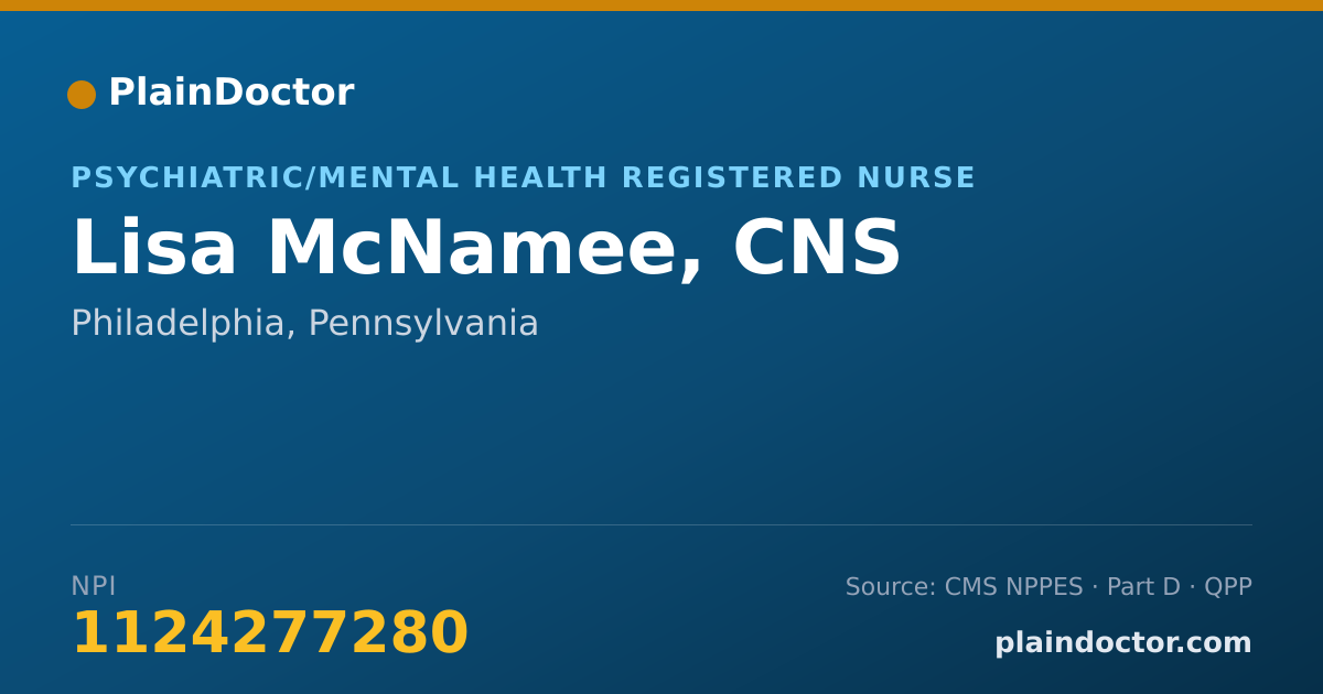 Shareable card for Lisa McNamee, CNS - Psychiatric/Mental Health Registered Nurse, Philadelphia, PA