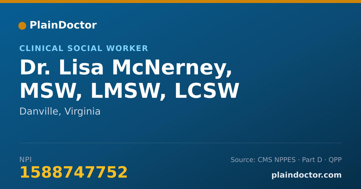 Shareable card for Lisa McNerney, MSW, LMSW, LCSW - Clinical Social Worker, Danville, VA