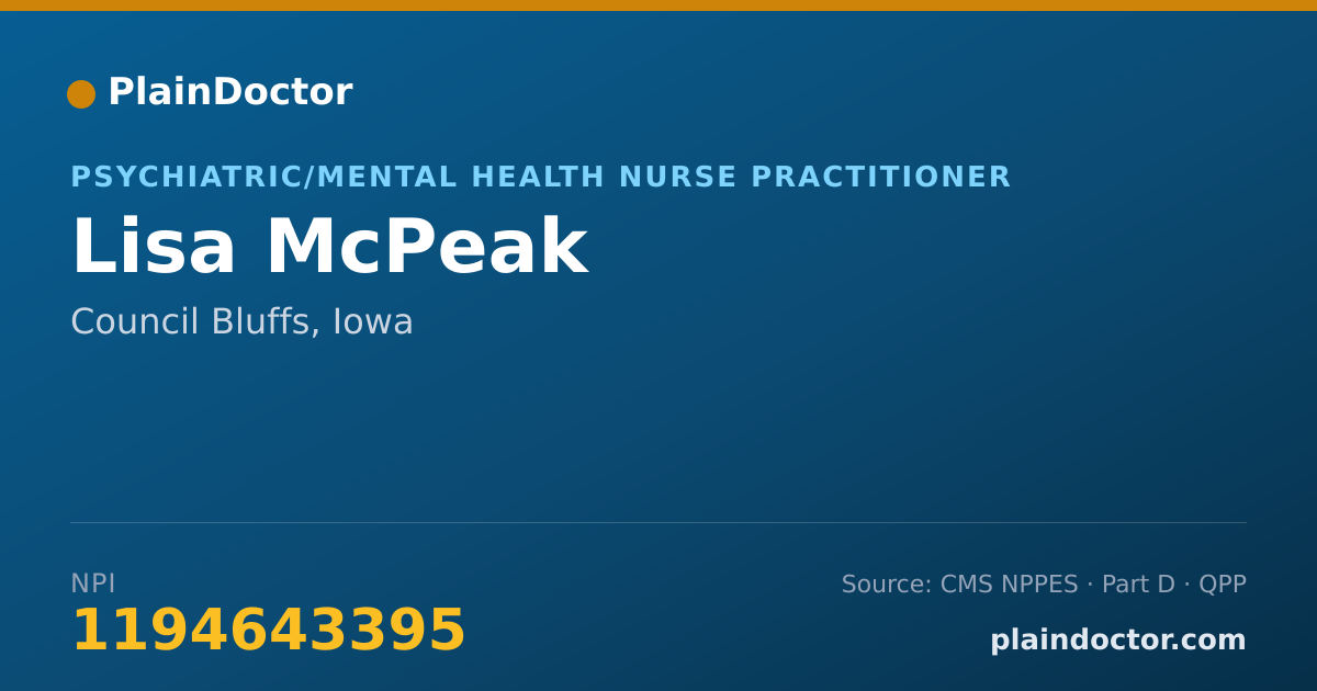 Shareable card for Lisa McPeak - Psychiatric/Mental Health Nurse Practitioner, Council Bluffs, IA