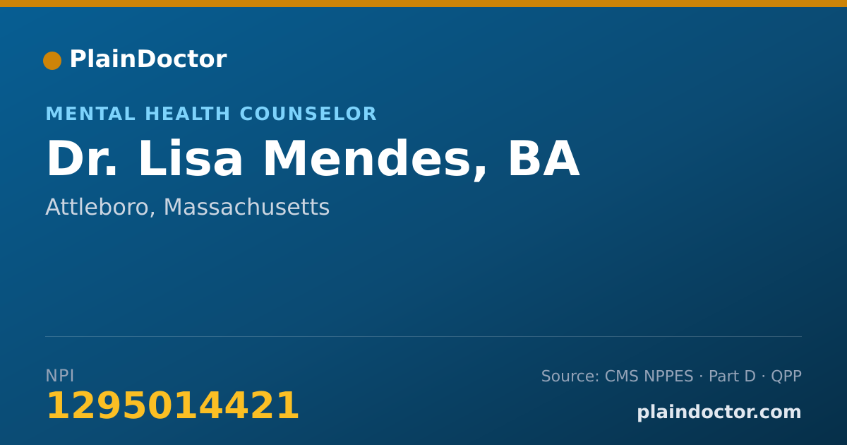 Shareable card for Lisa Mendes, BA - Mental Health Counselor, Attleboro, MA
