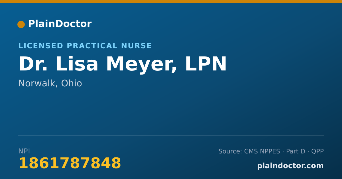 Shareable card for Lisa Meyer, LPN - Licensed Practical Nurse, Norwalk, OH