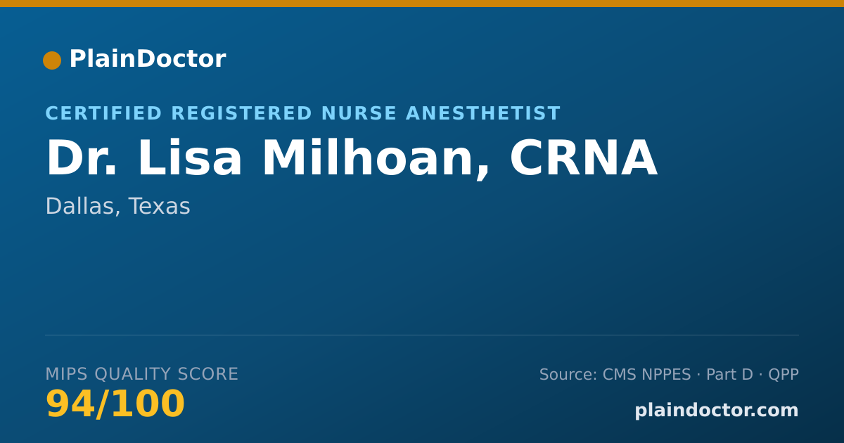 Shareable card for Lisa Milhoan, CRNA - Certified Registered Nurse Anesthetist, Dallas, TX