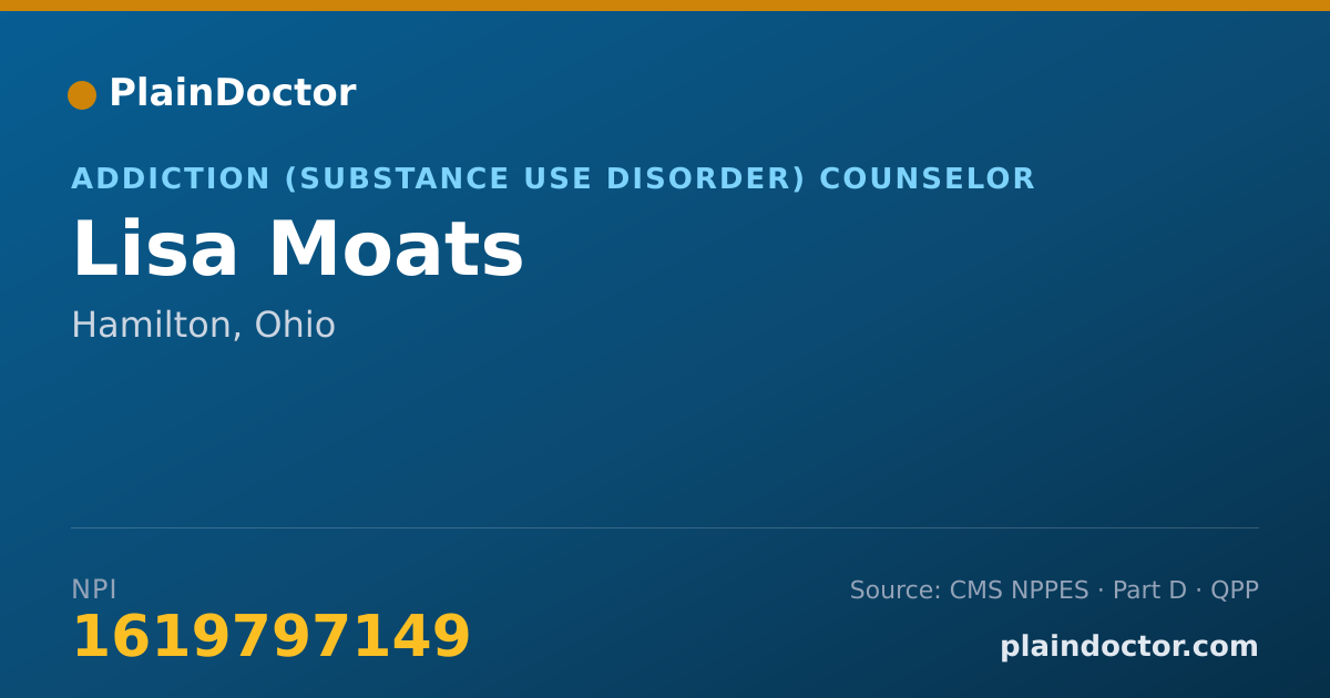 Shareable card for Lisa Moats - Addiction (Substance Use Disorder) Counselor, Hamilton, OH