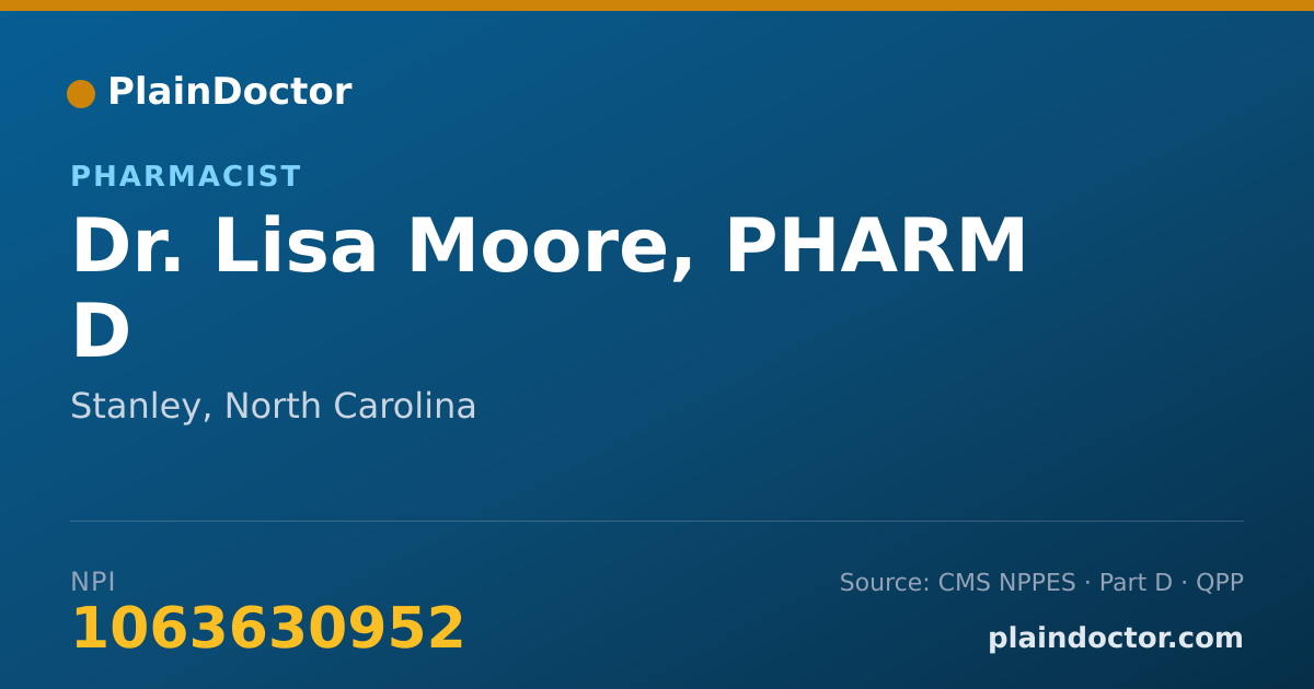 Shareable card for Lisa Moore, PHARM D - Pharmacist, Stanley, NC