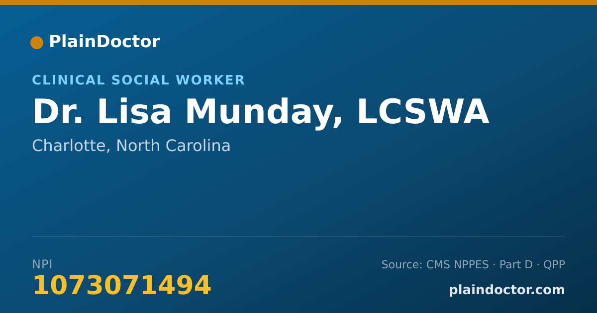 Shareable card for Lisa Munday, LCSWA - Clinical Social Worker, Charlotte, NC