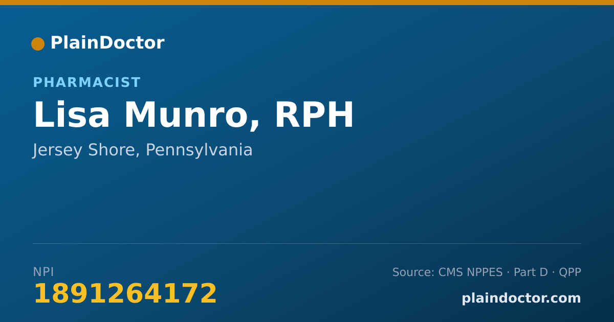 Shareable card for Lisa Munro, RPH - Pharmacist, Jersey Shore, PA