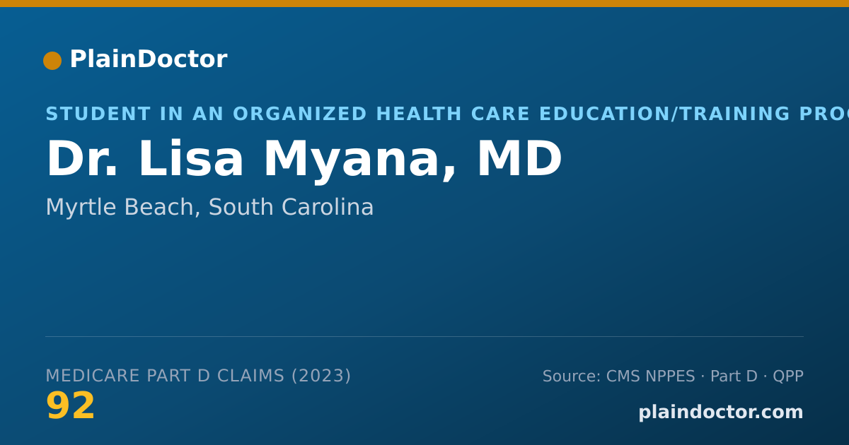Shareable card for Lisa Myana, MD - Student in an Organized Health Care Education/Training Program, Myrtle Beach, SC