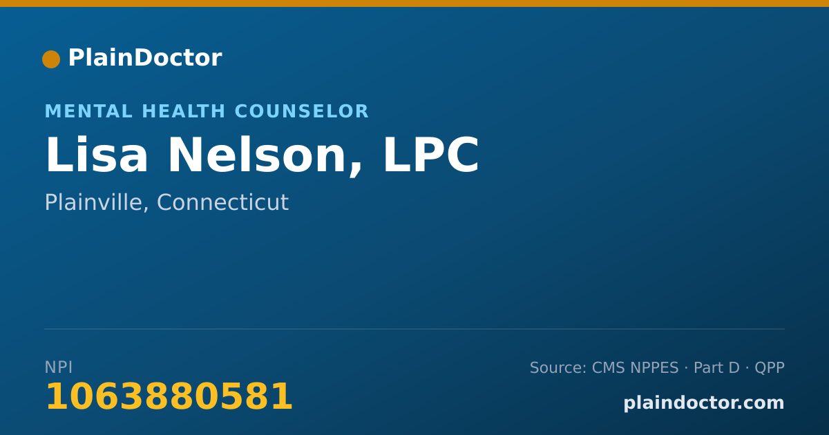 Shareable card for Lisa Nelson, LPC - Mental Health Counselor, Plainville, CT