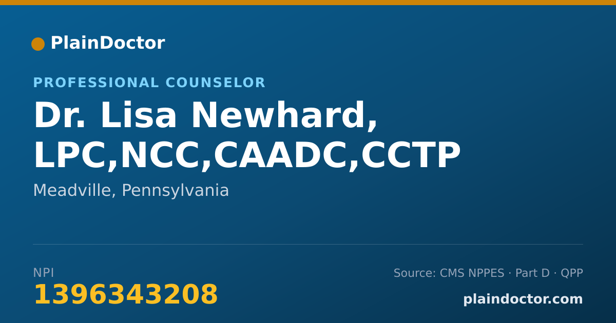 Shareable card for Lisa Newhard, LPC,NCC,CAADC,CCTP - Professional Counselor, Meadville, PA