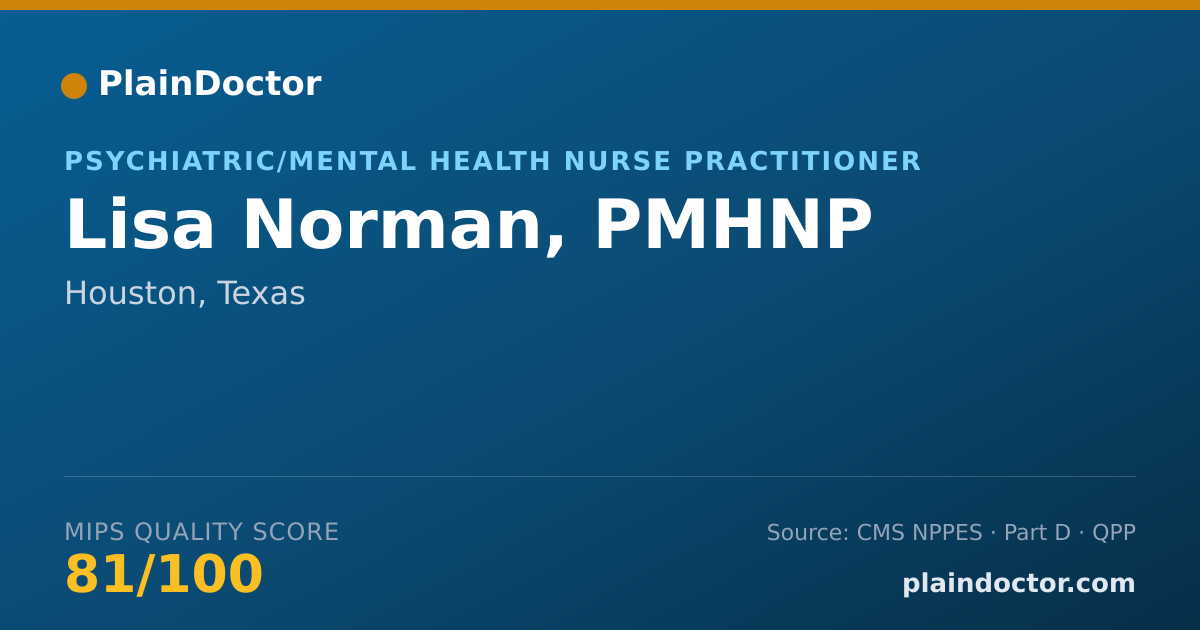 Shareable card for Lisa Norman, PMHNP - Psychiatric/Mental Health Nurse Practitioner, Houston, TX