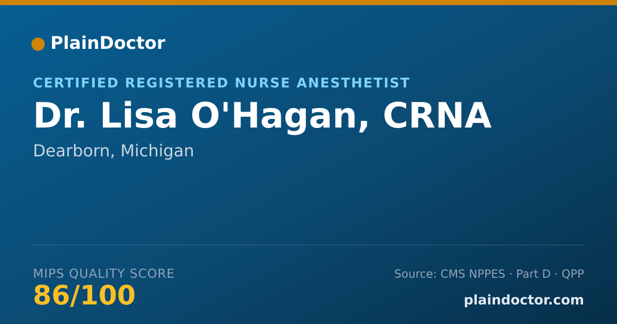 Shareable card for Lisa O'Hagan, CRNA - Certified Registered Nurse Anesthetist, Dearborn, MI