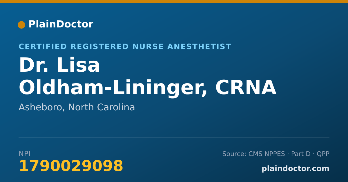 Shareable card for Lisa Oldham-Lininger, CRNA - Certified Registered Nurse Anesthetist, Asheboro, NC