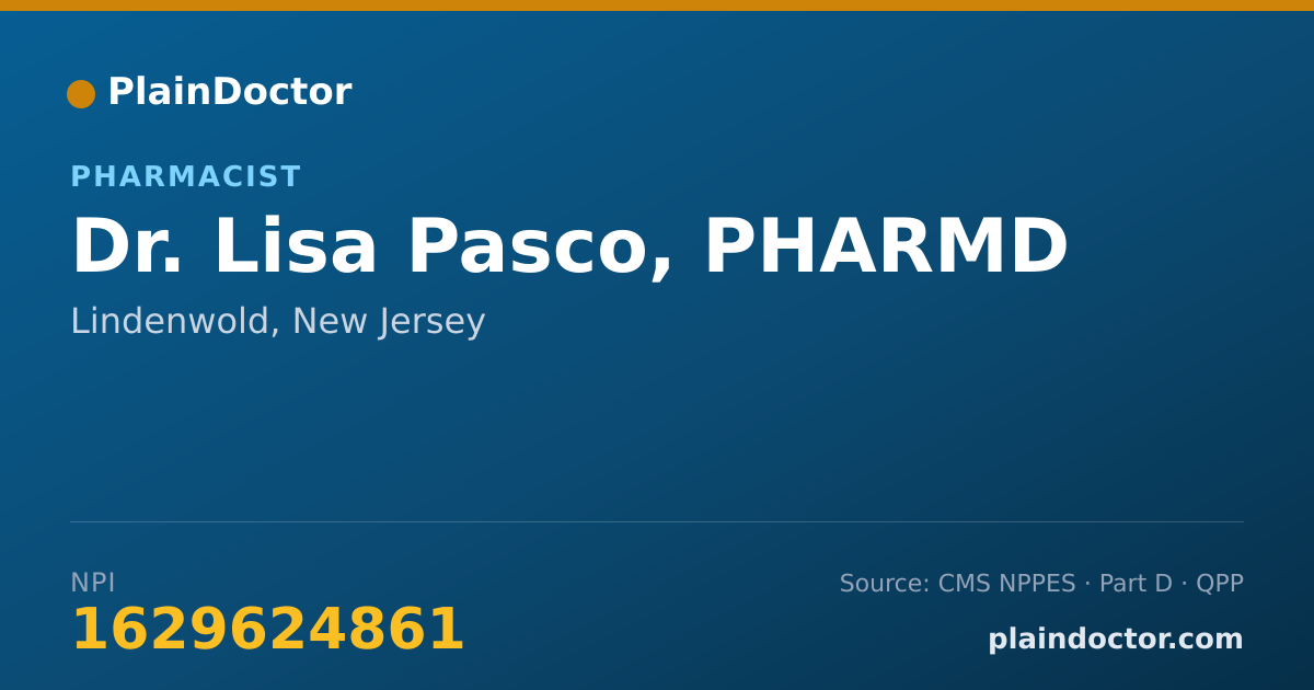 Shareable card for Lisa Pasco, PHARMD - Pharmacist, Lindenwold, NJ