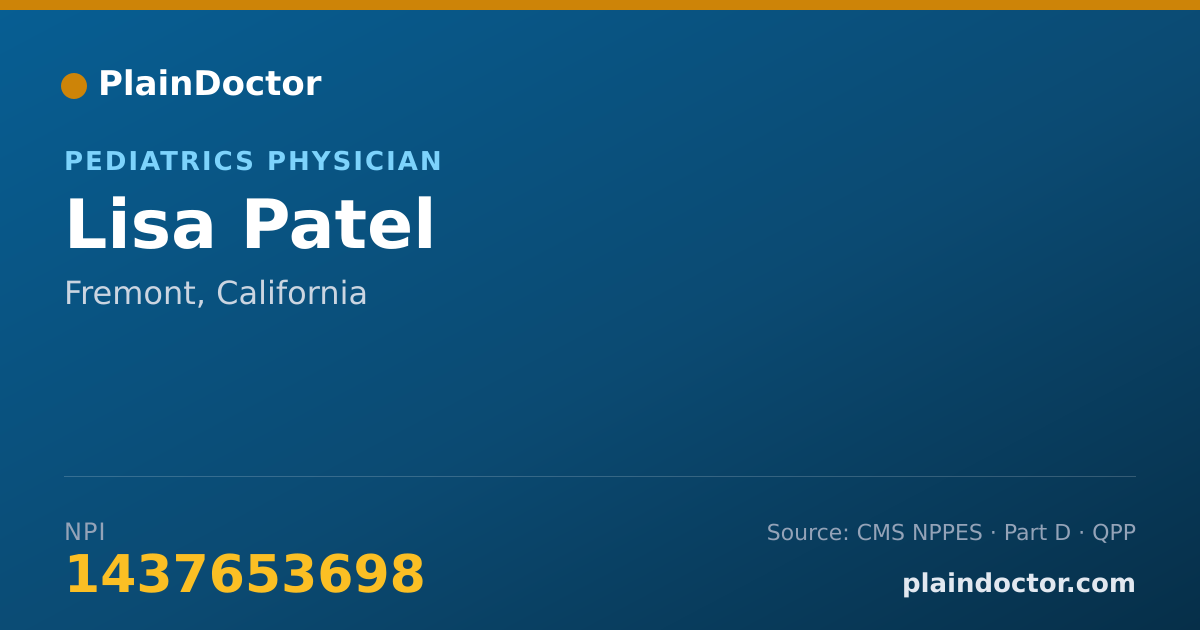 Shareable card for Lisa Patel - Pediatrics Physician, Fremont, CA