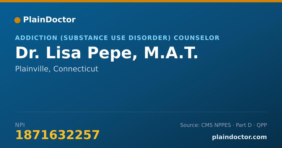 Shareable card for Lisa Pepe, M.A.T. - Addiction (Substance Use Disorder) Counselor, Plainville, CT