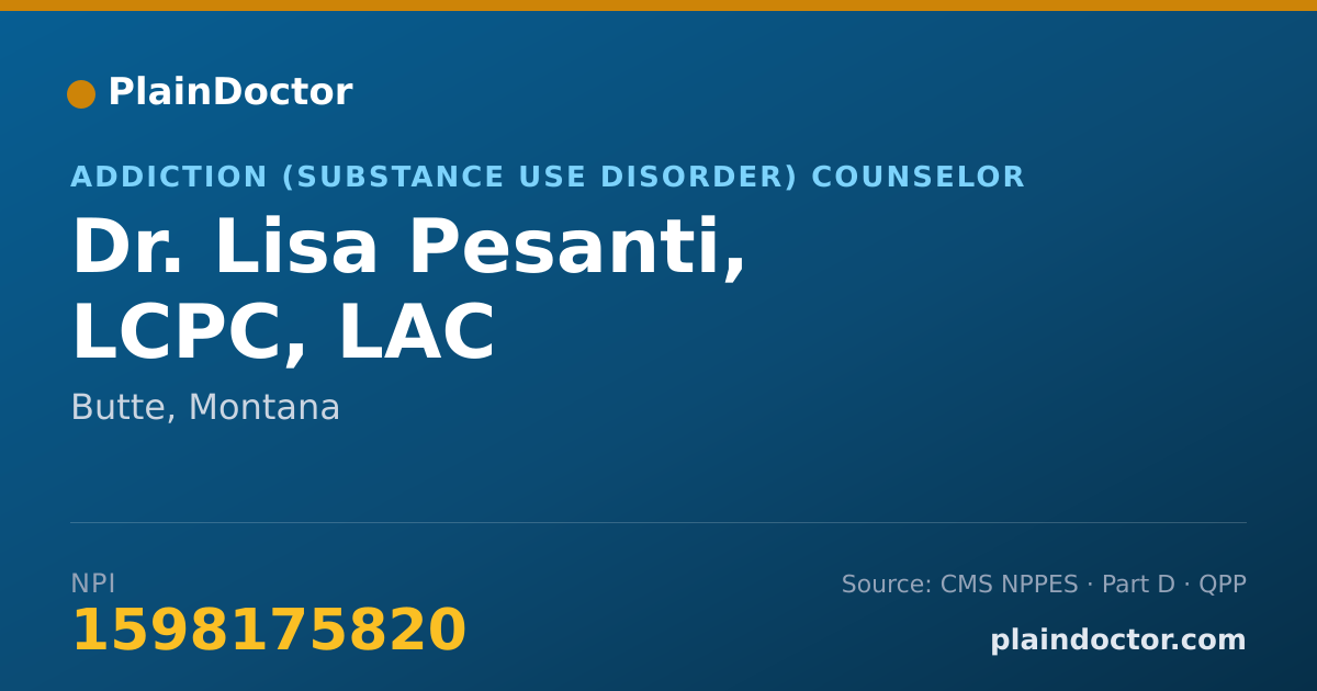 Shareable card for Lisa Pesanti, LCPC, LAC - Addiction (Substance Use Disorder) Counselor, Butte, MT