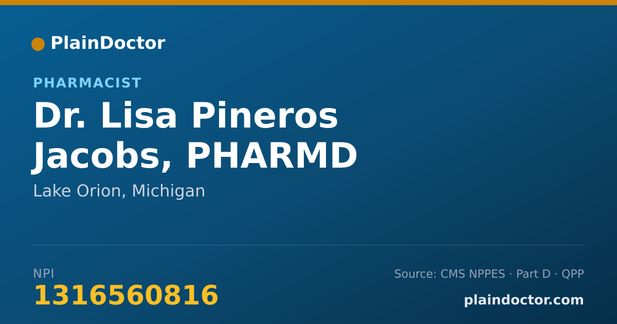 Shareable card for Lisa Pineros Jacobs, PHARMD - Pharmacist, Lake Orion, MI