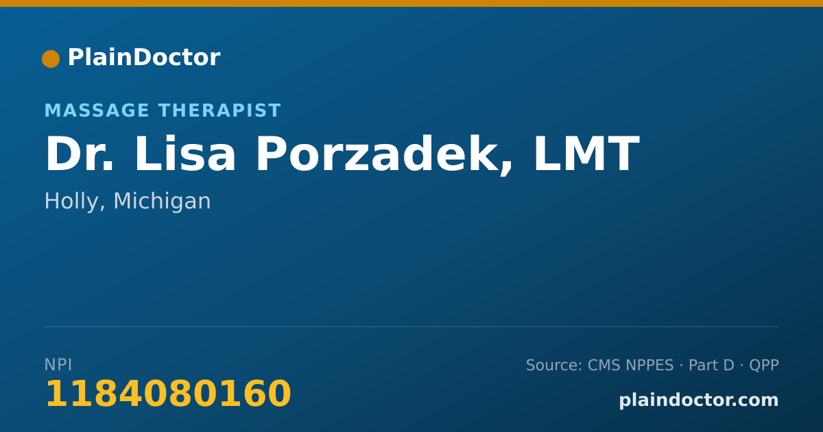 Shareable card for Lisa Porzadek, LMT - Massage Therapist, Holly, MI