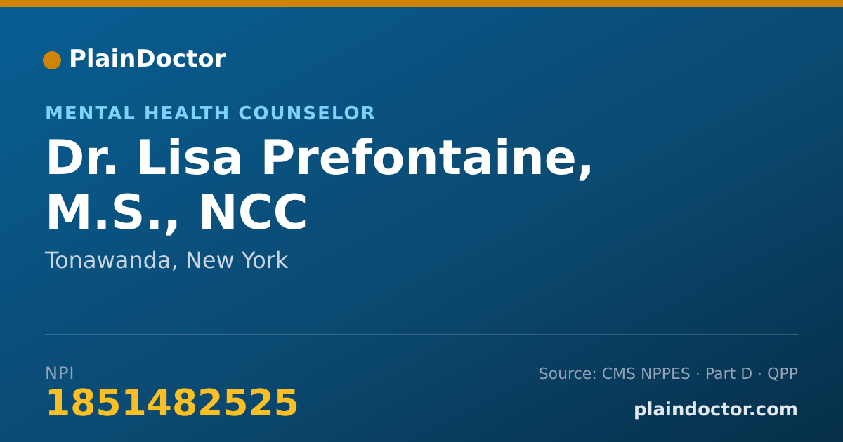 Shareable card for Lisa Prefontaine, M.S., NCC - Mental Health Counselor, Tonawanda, NY
