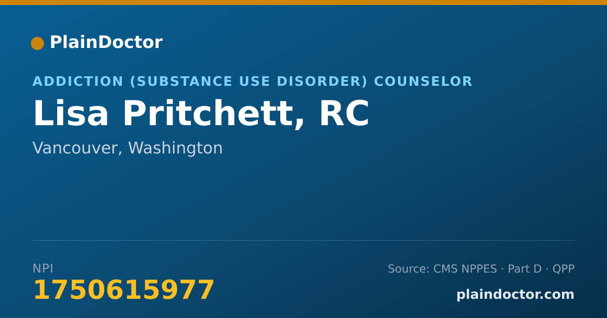 Shareable card for Lisa Pritchett, RC - Addiction (Substance Use Disorder) Counselor, Vancouver, WA