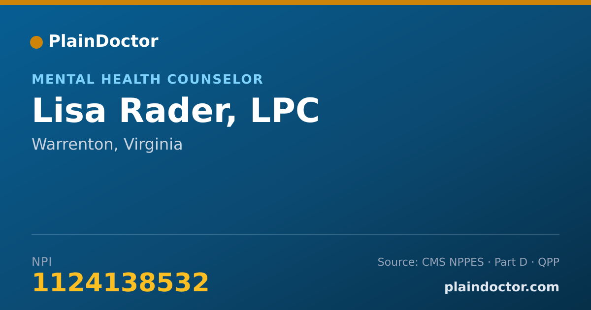 Shareable card for Lisa Rader, LPC - Mental Health Counselor, Warrenton, VA