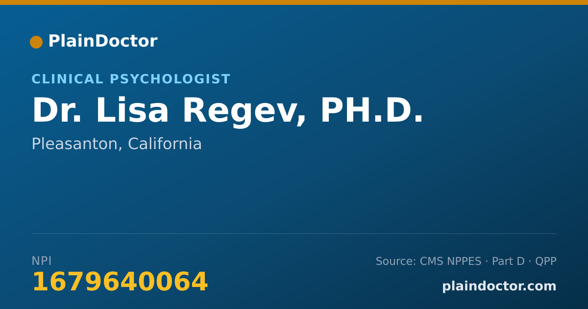 Shareable card for Lisa Regev, PH.D. - Clinical Psychologist, Pleasanton, CA