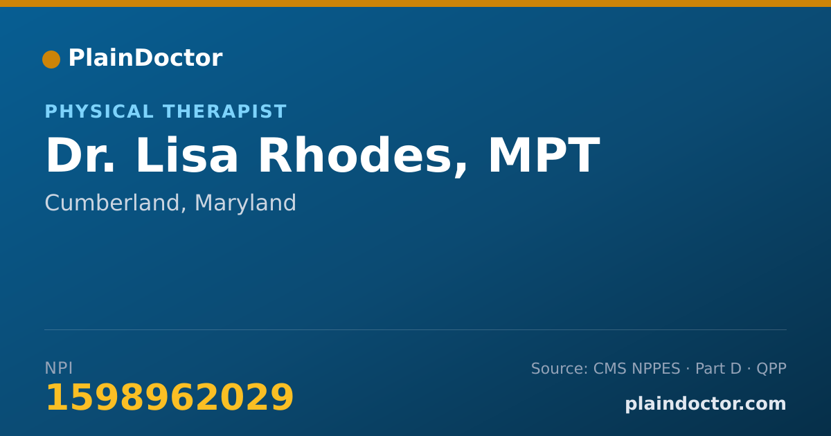 Shareable card for Lisa Rhodes, MPT - Physical Therapist, Cumberland, MD