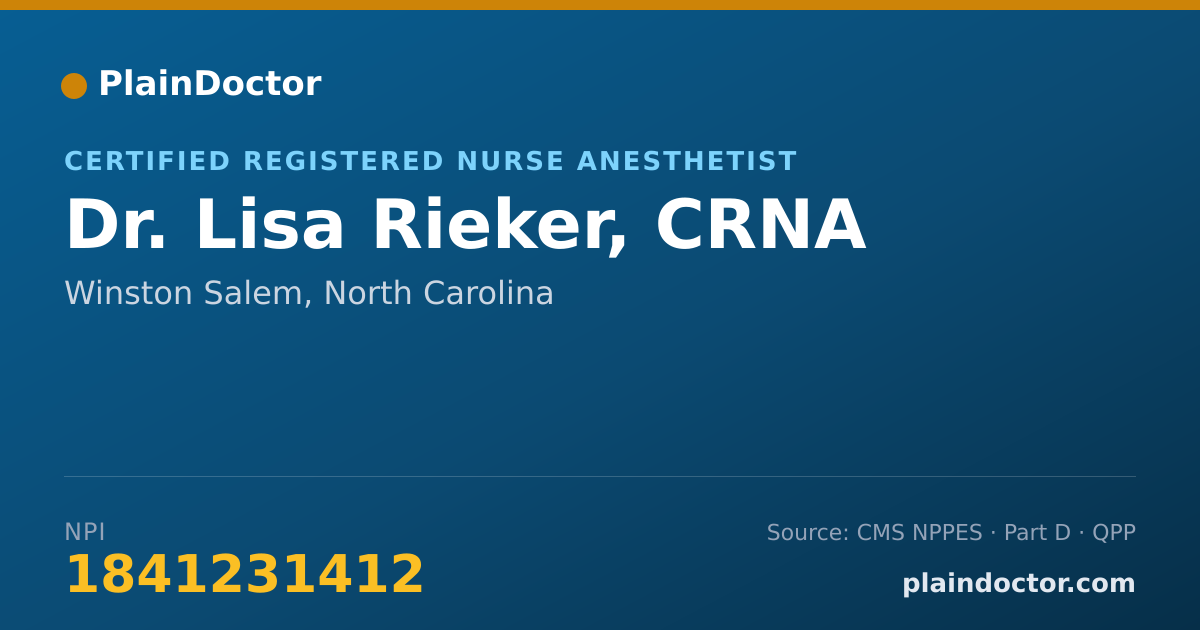 Shareable card for Lisa Rieker, CRNA - Certified Registered Nurse Anesthetist, Winston Salem, NC