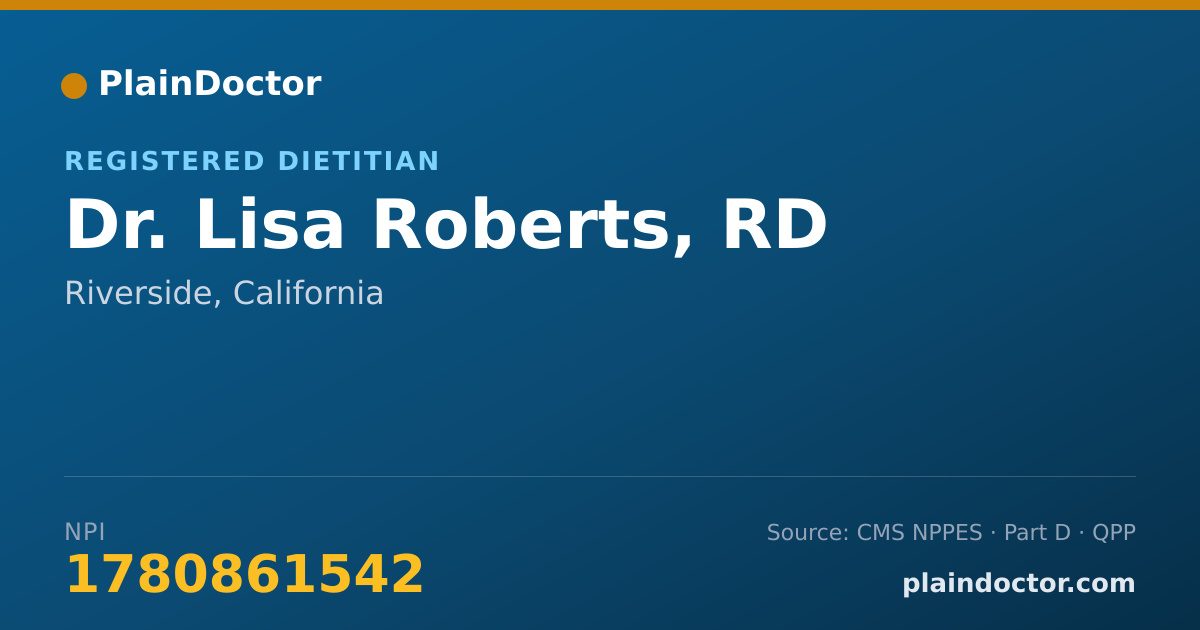 Shareable card for Lisa Roberts, RD - Registered Dietitian, Riverside, CA