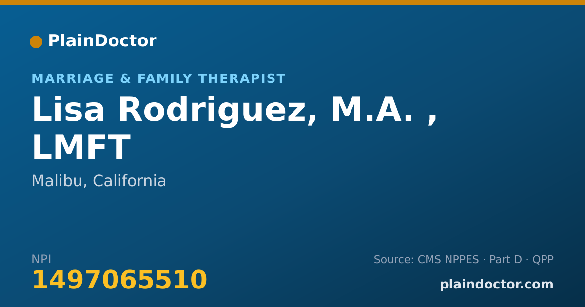 Shareable card for Lisa Rodriguez, M.A. , LMFT - Marriage & Family Therapist, Malibu, CA