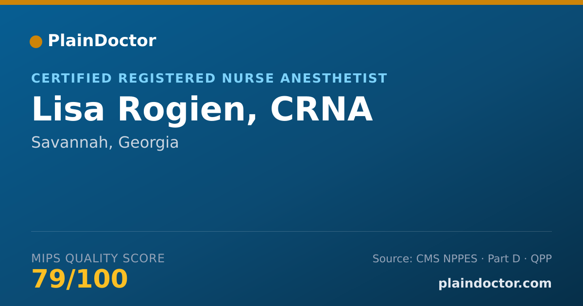 Shareable card for Lisa Rogien, CRNA - Certified Registered Nurse Anesthetist, Savannah, GA