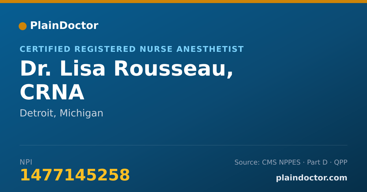 Shareable card for Lisa Rousseau, CRNA - Certified Registered Nurse Anesthetist, Detroit, MI