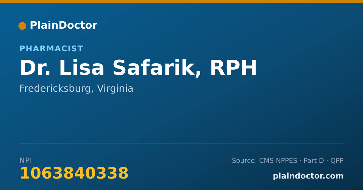 Shareable card for Lisa Safarik, RPH - Pharmacist, Fredericksburg, VA