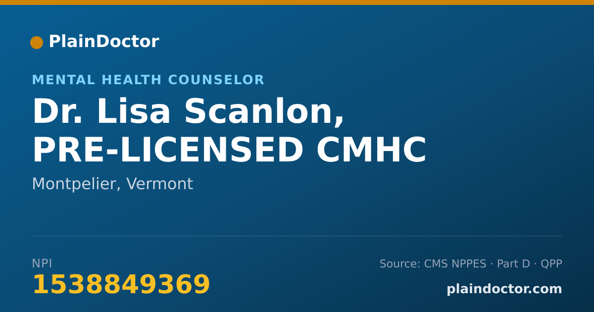 Shareable card for Lisa Scanlon, PRE-LICENSED CMHC - Mental Health Counselor, Montpelier, VT